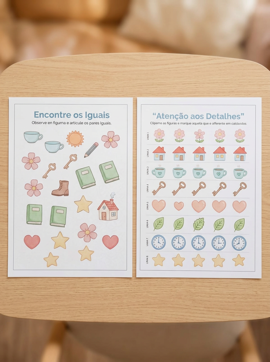 Duas páginas de atividades do Vida Plena impressas sobre uma mesa clara