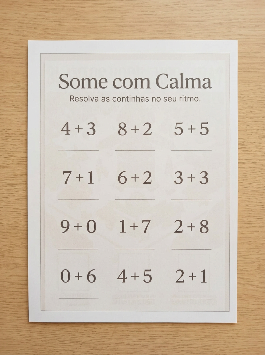 Página de atividade Some com Calma do Vida Plena impressa