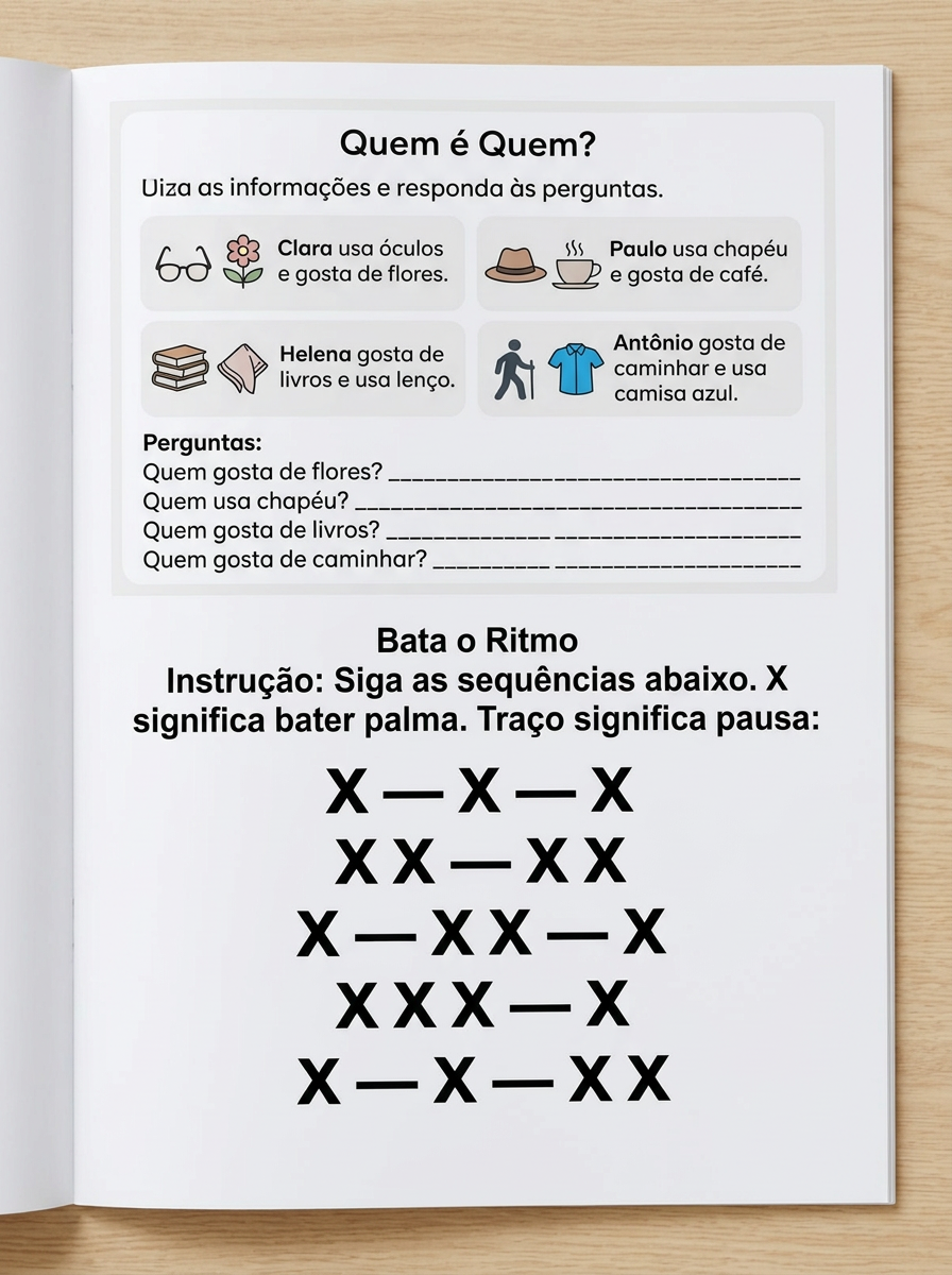 Página interna do Vida Plena com as atividades Quem é Quem e Bata o Ritmo